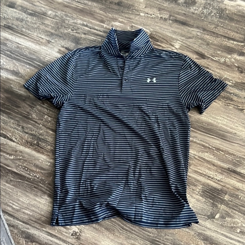 Under Armour Blue and White Polo Shirt Performance Stripes